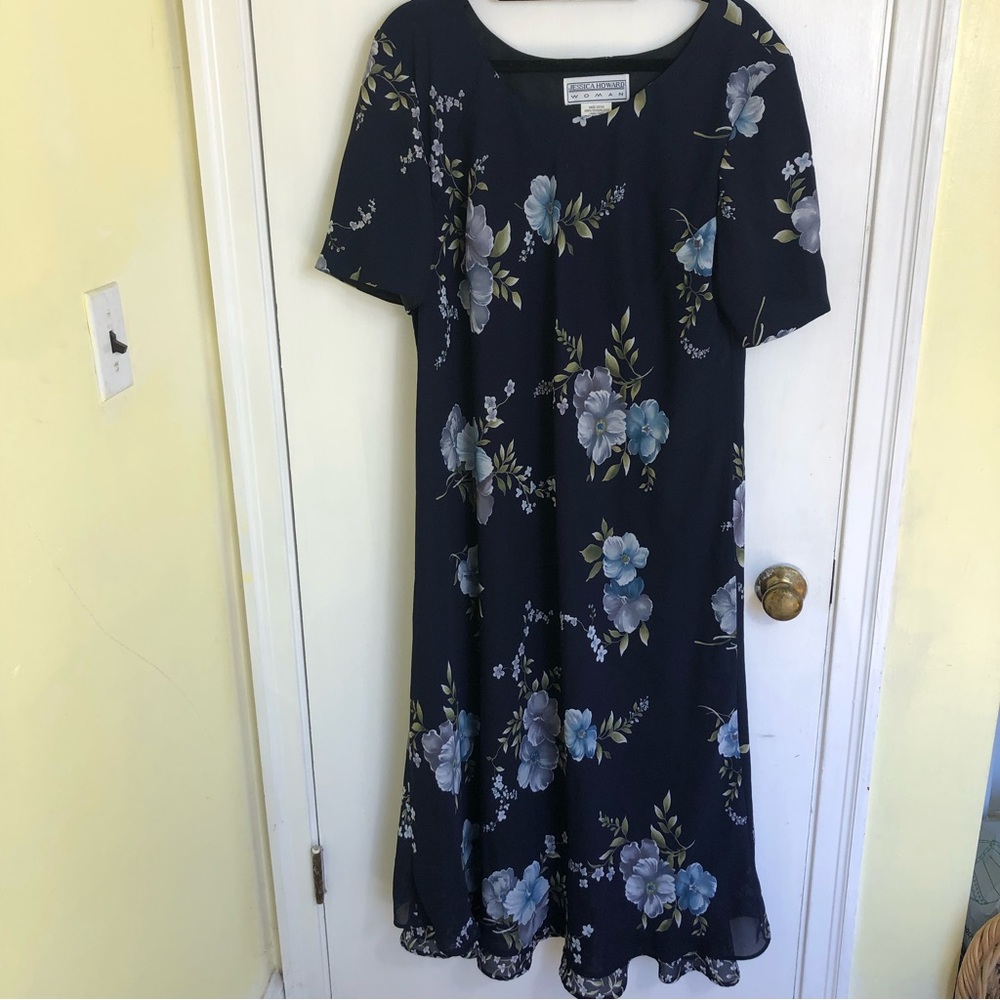 Jessica Howard Woman Short Sleeve Maxi Dress Blue Floral Size: 18